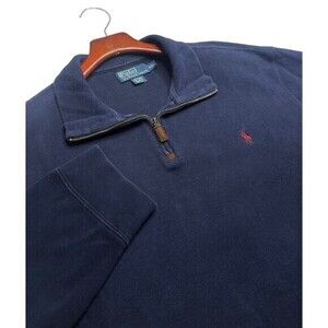 POLO Ralph Lauren Blue 1/4 Zip Sweater Long Sleeve Red Pony Logo Size 2XL